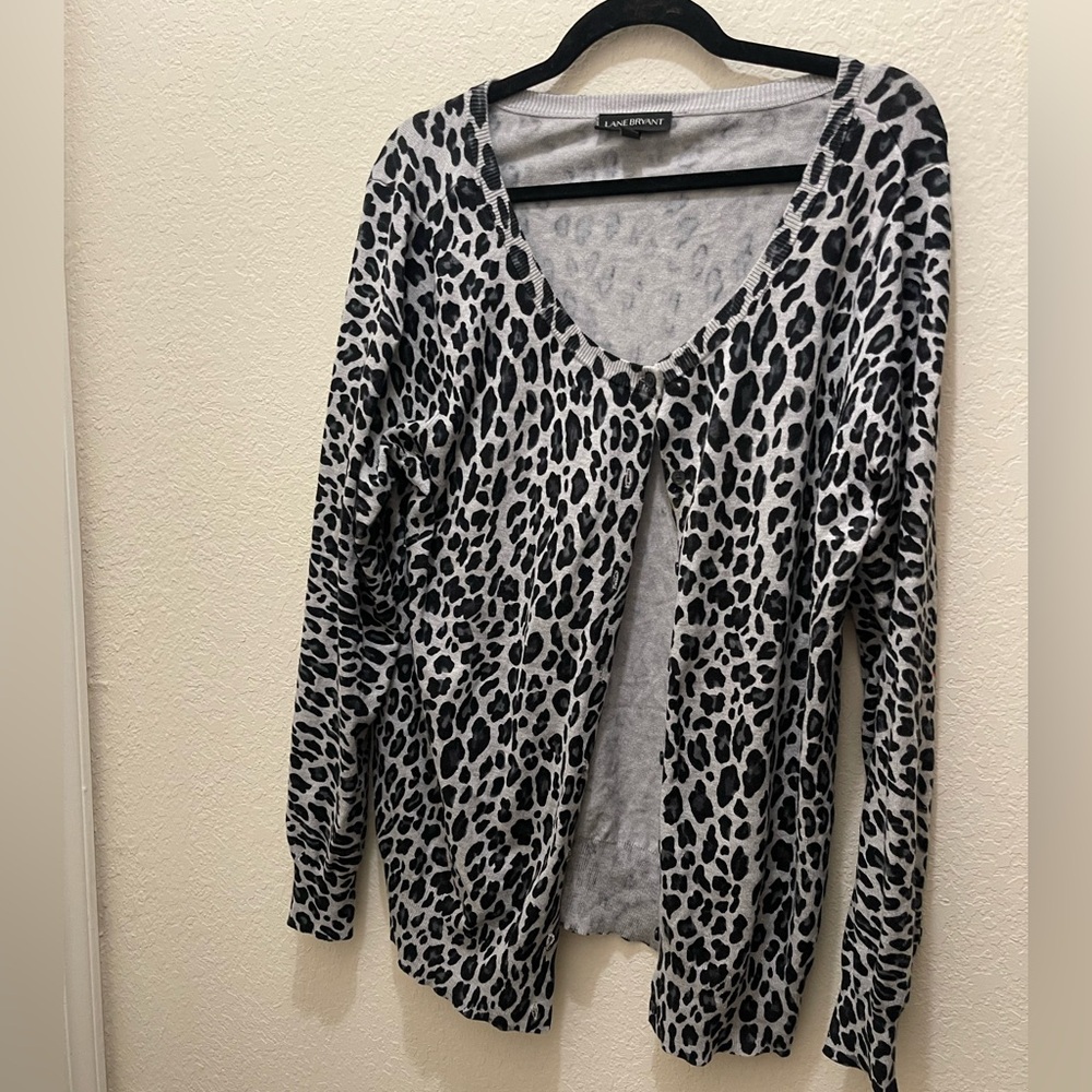Lane Bryant Light Gray Animal-Print Cardigan